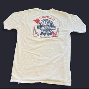 Pabst Blue Ribbon PBR Men's Classic Logo front and back print Shirt Wht S large
